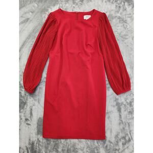 Vintage DR Collection Long Shear Pleated Balloon Sleeve Sheath Dress Size 6 Red